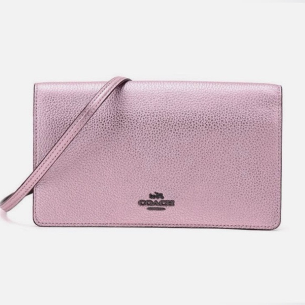Coach Pink/Purple Leather Women's Wallet style clutch, crossbody
